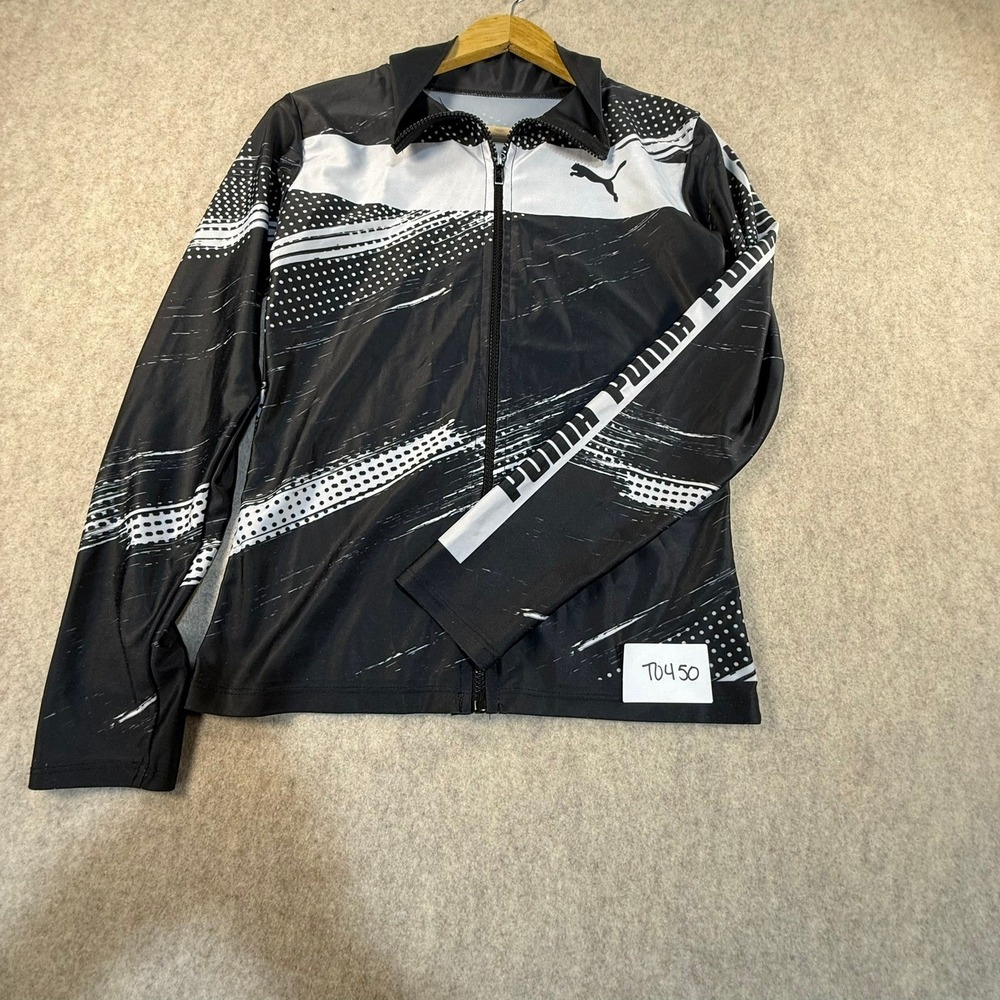Puma Kids Track Jacket Black White Graphic Print Full Zip Logo Streetwear XL